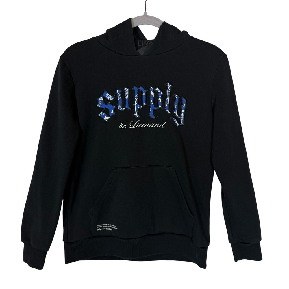 Supply & Demand Hoodie Sweatshirt Kids Large 12-13 Black Graphic Pullover Logo‎